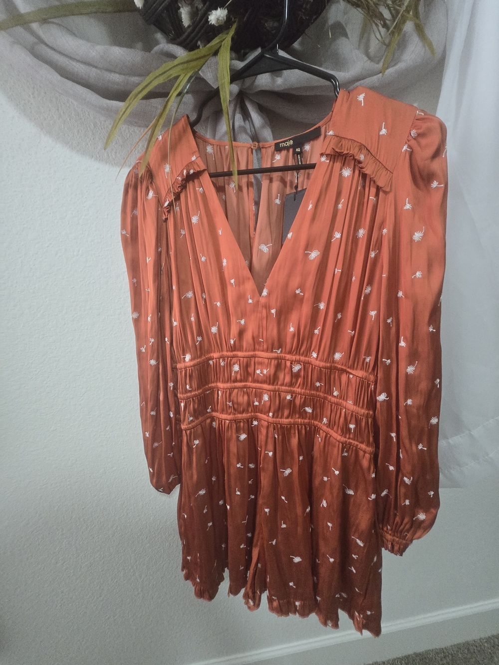 Maje Rust-Orange Printed Mini Dress - Picture 3 of 4